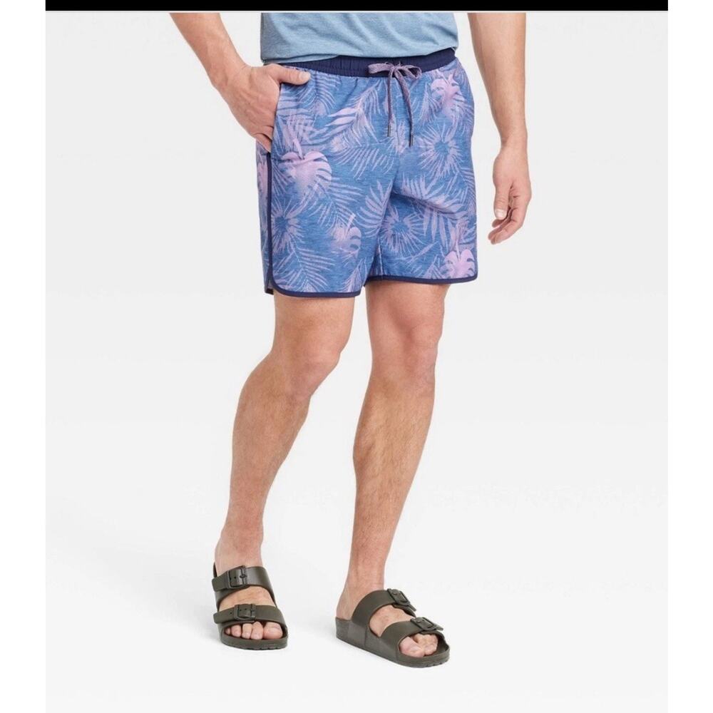All in Motion 7" Hybrid Shorts Flex Purple Palm pocket Mens XXL